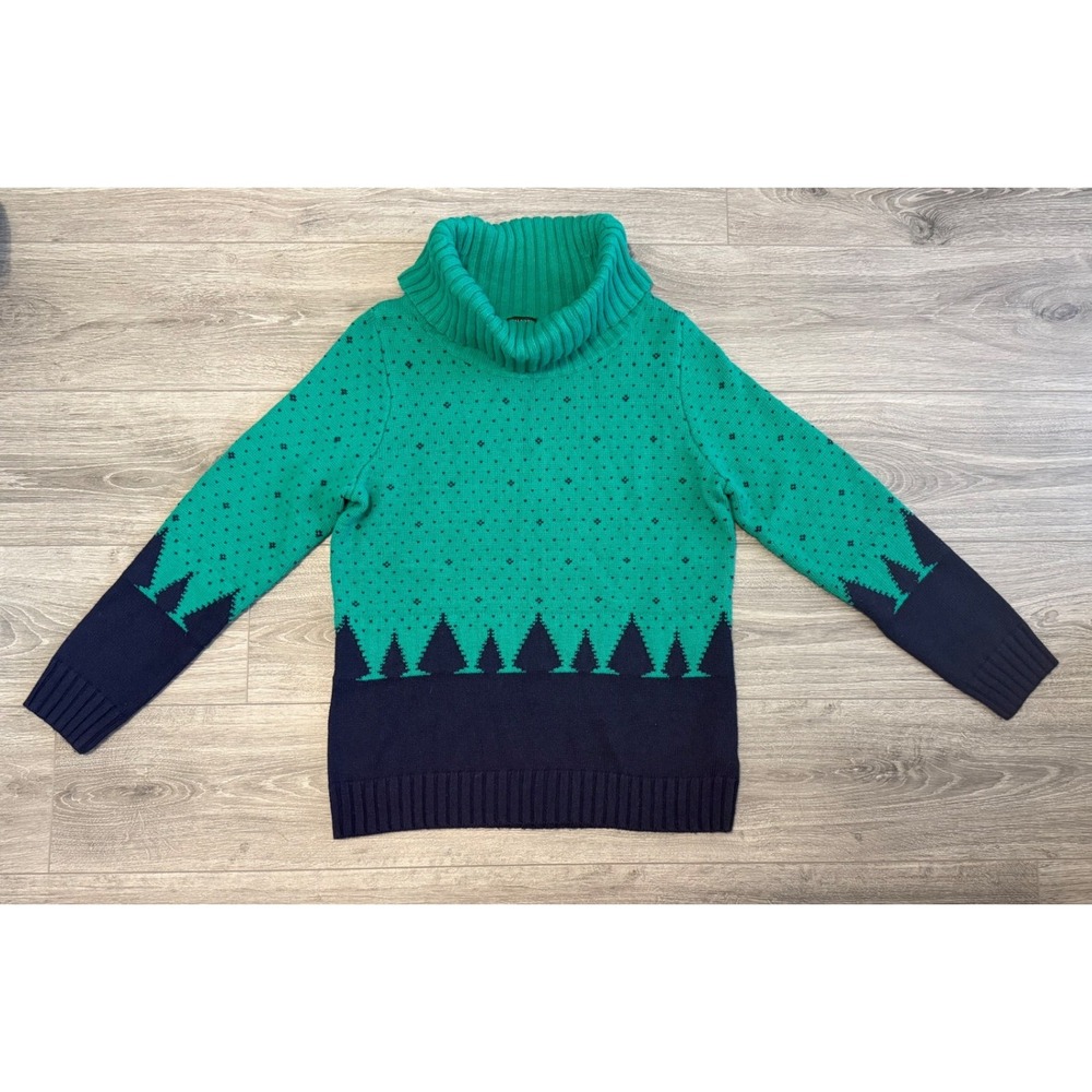 Talbots L Lambswool Blend Turtleneck Sweater Green Blue Tree Winter‎ Nordic